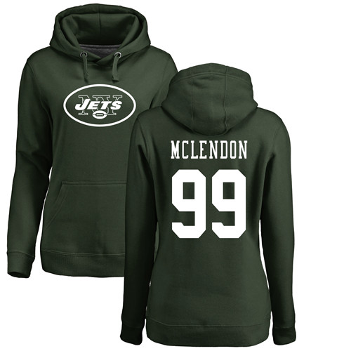 New York Jets Green Women Steve McLendon Name and Number Logo NFL Football #99 Pullover Hoodie Sweatshirts->women nfl jersey->Women Jersey